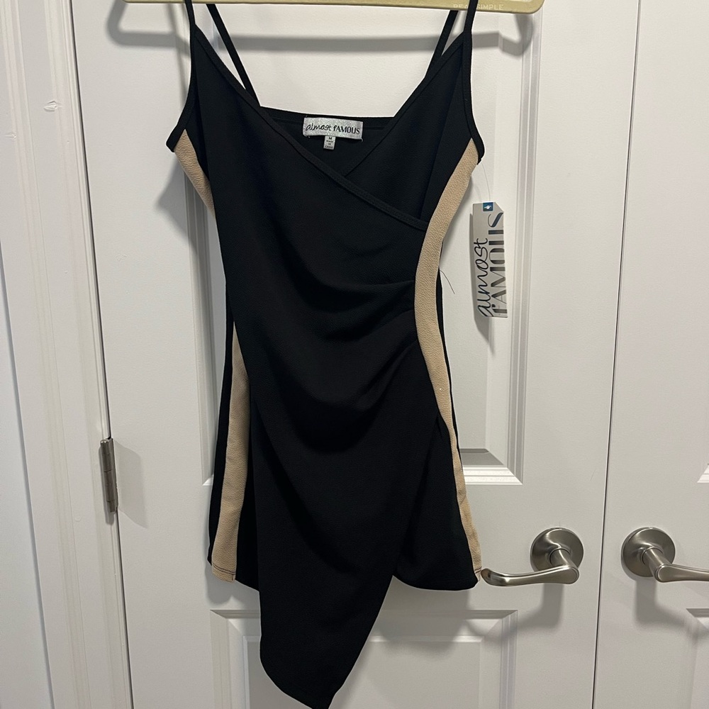 Almost Famous Black and Beige Asymmetrical Romper